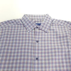 David Donahue Shirt Mens Large 16.5 Fusion Blue Gray Check Button Up Long Sleeve